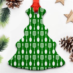 Green And White Kitchen Utensils Pattern Ornament (christmas Tree) by GardenOfOphir