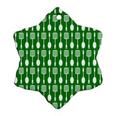 Green And White Kitchen Utensils Pattern Snowflake Ornament (2-side) by GardenOfOphir