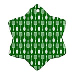 Green And White Kitchen Utensils Pattern Snowflake Ornament (2-Side) Back