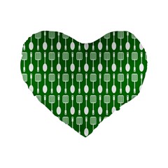 Green And White Kitchen Utensils Pattern Standard 16  Premium Heart Shape Cushions by GardenOfOphir