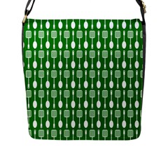 Green And White Kitchen Utensils Pattern Flap Messenger Bag (l)  by GardenOfOphir