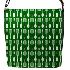 Green And White Kitchen Utensils Pattern Flap Messenger Bag (s)