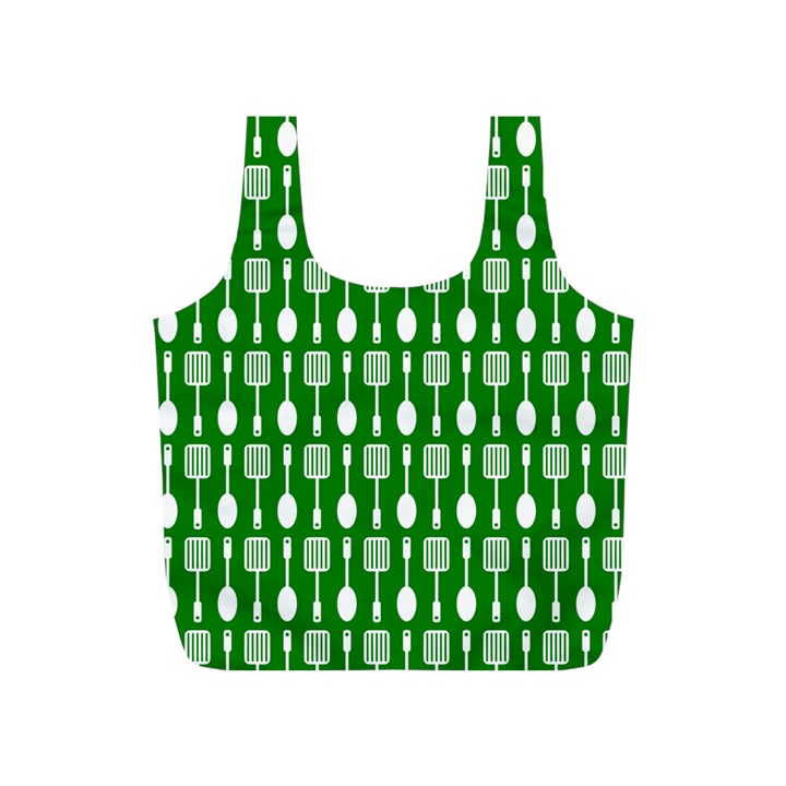 Green And White Kitchen Utensils Pattern Full Print Recycle Bags (S) 