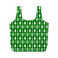 Green And White Kitchen Utensils Pattern Full Print Recycle Bags (m)  by GardenOfOphir