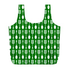 Green And White Kitchen Utensils Pattern Full Print Recycle Bags (l)  by GardenOfOphir