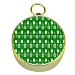 Green And White Kitchen Utensils Pattern Gold Compasses