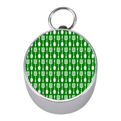 Green And White Kitchen Utensils Pattern Mini Silver Compasses