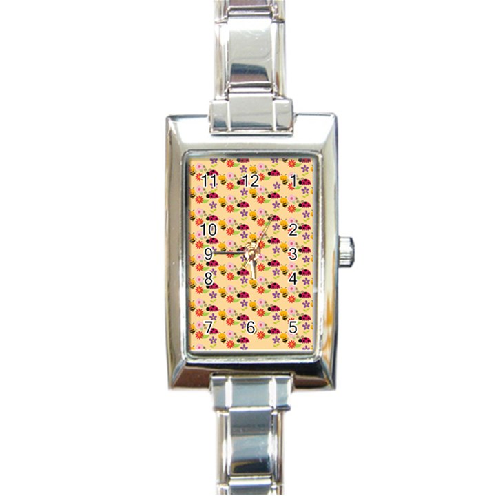 Colorful Ladybug Bess And Flowers Pattern Rectangle Italian Charm Watches