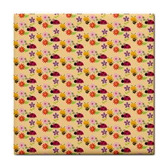 Colorful Ladybug Bess And Flowers Pattern Tile Coasters by GardenOfOphir