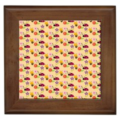 Colorful Ladybug Bess And Flowers Pattern Framed Tiles by GardenOfOphir