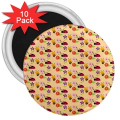 Colorful Ladybug Bess And Flowers Pattern 3  Magnets (10 Pack) 