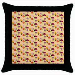 Colorful Ladybug Bess And Flowers Pattern Throw Pillow Cases (black) by GardenOfOphir