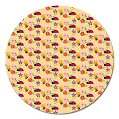 Colorful Ladybug Bess And Flowers Pattern Magnet 5  (round) by GardenOfOphir