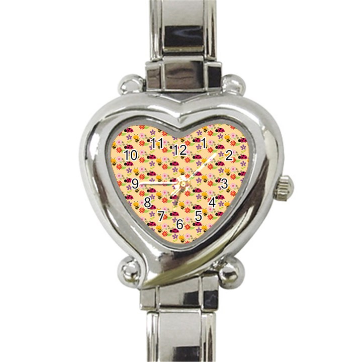 Colorful Ladybug Bess And Flowers Pattern Heart Italian Charm Watch