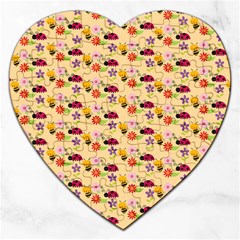 Colorful Ladybug Bess And Flowers Pattern Jigsaw Puzzle (heart) by GardenOfOphir