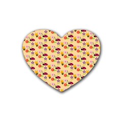 Colorful Ladybug Bess And Flowers Pattern Heart Coaster (4 Pack)  by GardenOfOphir