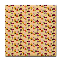 Colorful Ladybug Bess And Flowers Pattern Face Towel by GardenOfOphir