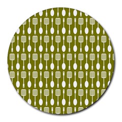 Olive Green Spatula Spoon Pattern Round Mousepads by GardenOfOphir