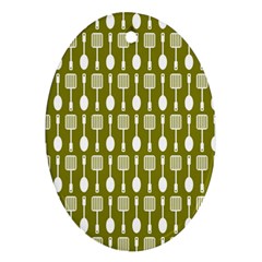 Olive Green Spatula Spoon Pattern Ornament (oval) 