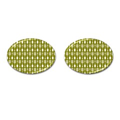 Olive Green Spatula Spoon Pattern Cufflinks (oval) by GardenOfOphir