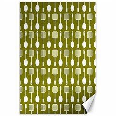 Olive Green Spatula Spoon Pattern Canvas 12  X 18   by GardenOfOphir