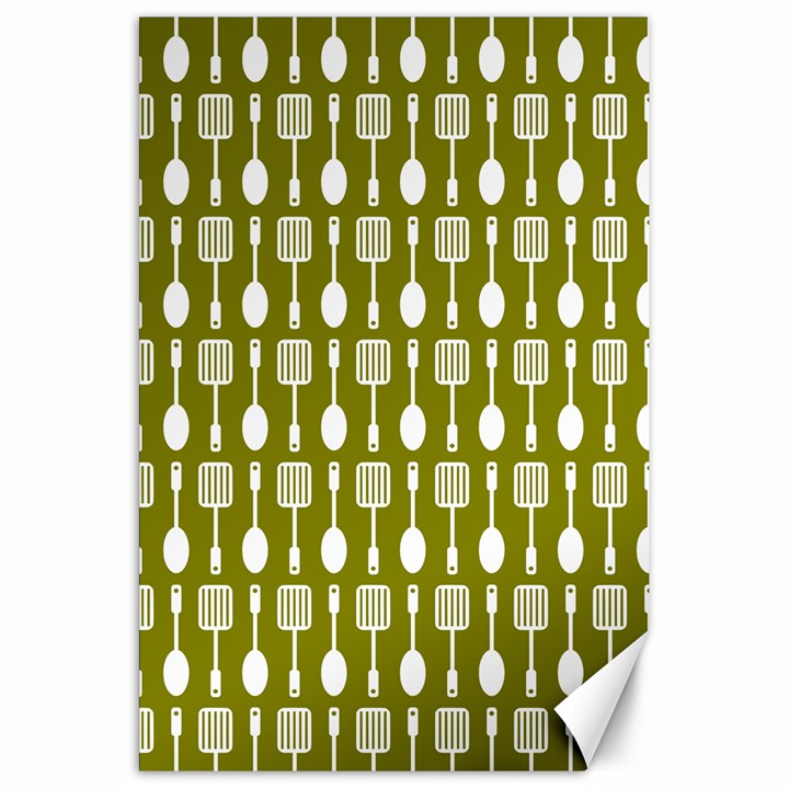 Olive Green Spatula Spoon Pattern Canvas 20  x 30  