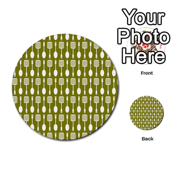 Olive Green Spatula Spoon Pattern Multi-purpose Cards (Round) 