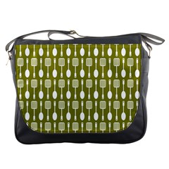 Olive Green Spatula Spoon Pattern Messenger Bags by GardenOfOphir