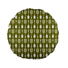 Olive Green Spatula Spoon Pattern Standard 15  Premium Round Cushions