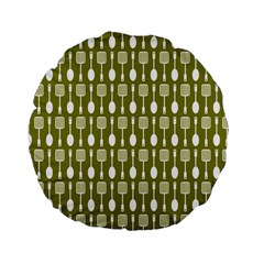 Olive Green Spatula Spoon Pattern Standard 15  Premium Flano Round Cushions