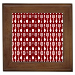 Red And White Kitchen Utensils Pattern Framed Tiles