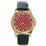 Red And White Kitchen Utensils Pattern Round Gold Metal Watches Front