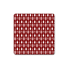 Red And White Kitchen Utensils Pattern Square Magnet by GardenOfOphir