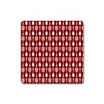 Red And White Kitchen Utensils Pattern Square Magnet Front