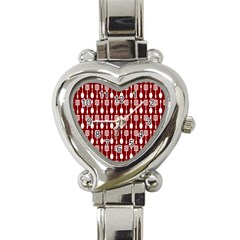 Red And White Kitchen Utensils Pattern Heart Italian Charm Watch by GardenOfOphir