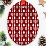 Red And White Kitchen Utensils Pattern Oval Ornament (Two Sides) Front