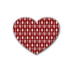 Red And White Kitchen Utensils Pattern Rubber Coaster (heart) 