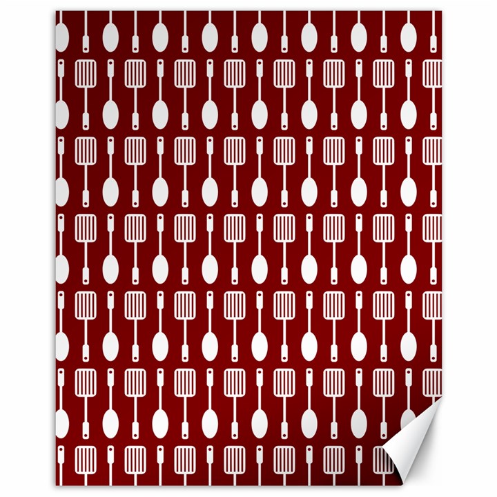 Red And White Kitchen Utensils Pattern Canvas 11  x 14  