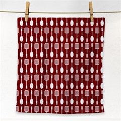 Red And White Kitchen Utensils Pattern Face Towel by GardenOfOphir