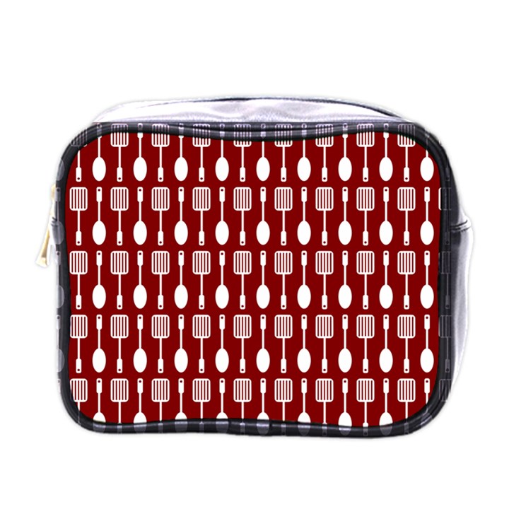 Red And White Kitchen Utensils Pattern Mini Toiletries Bags