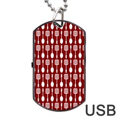 Red And White Kitchen Utensils Pattern Dog Tag Usb Flash (one Side)