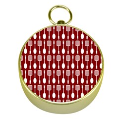 Red And White Kitchen Utensils Pattern Gold Compasses