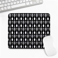 Black And White Spatula Spoon Pattern Large Mousepads by GardenOfOphir