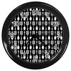 Black And White Spatula Spoon Pattern Wall Clocks (Black)