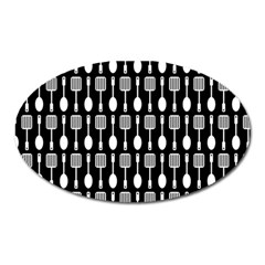 Black And White Spatula Spoon Pattern Oval Magnet by GardenOfOphir