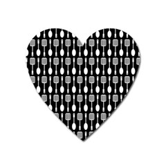 Black And White Spatula Spoon Pattern Heart Magnet by GardenOfOphir