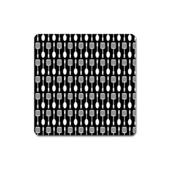 Black And White Spatula Spoon Pattern Square Magnet