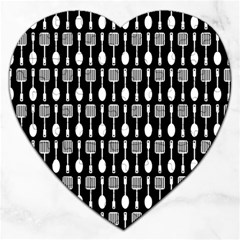 Black And White Spatula Spoon Pattern Jigsaw Puzzle (Heart)