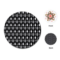 Black And White Spatula Spoon Pattern Playing Cards (Round) 