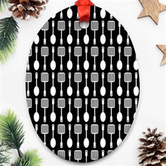 Black And White Spatula Spoon Pattern Oval Ornament (Two Sides)